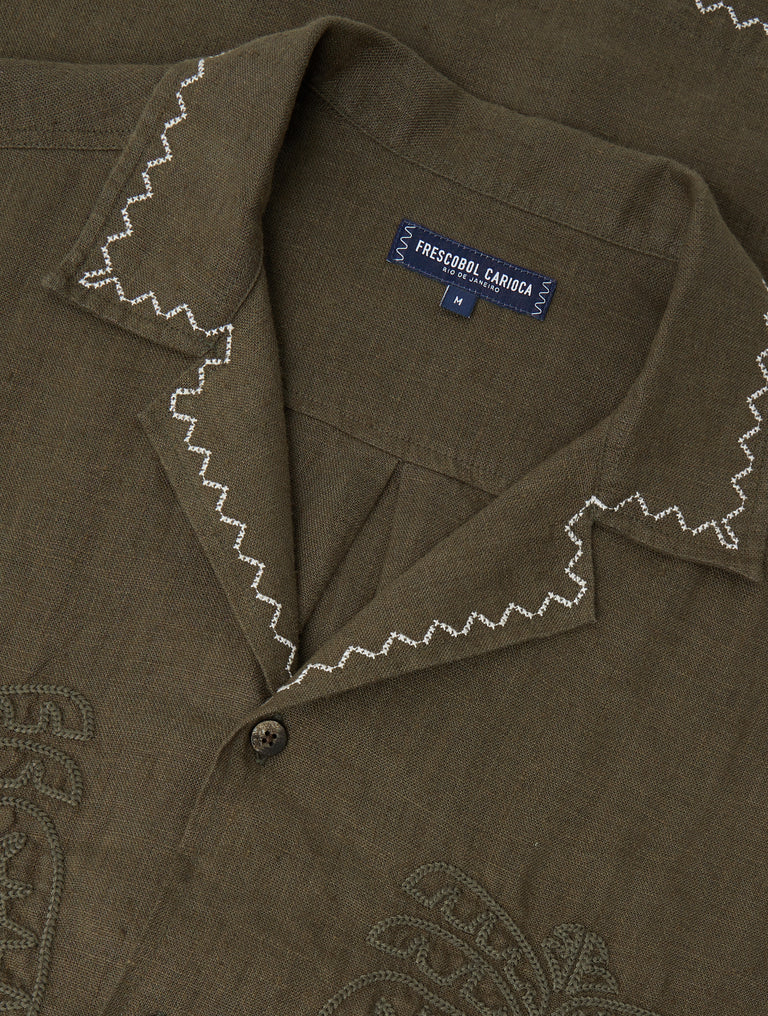 Frescobol Carioca Flavio Palmeira Embroidered Linen Shirt