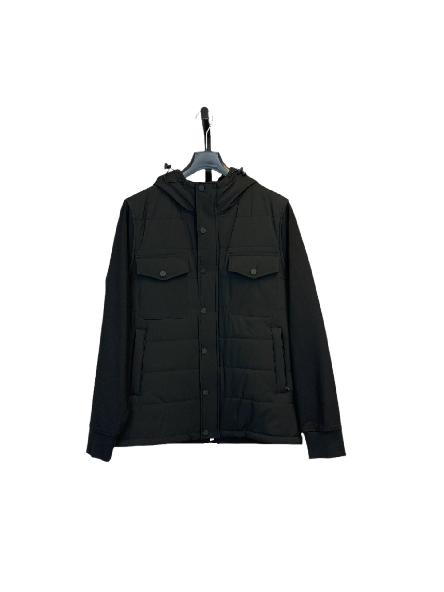 Patrick Assaraf Quilted Zip Up Mix Media Hoodie