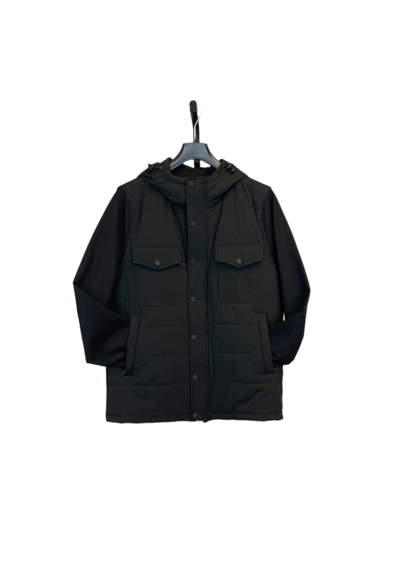 Patrick Assaraf Quilted Zip Up Mix Media Hoodie