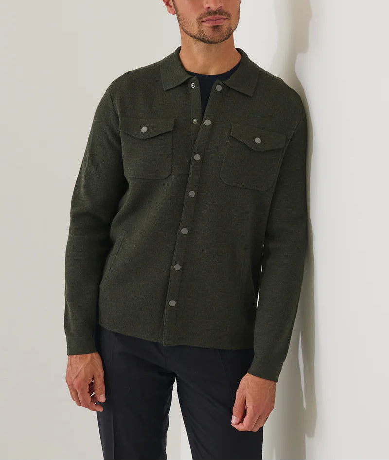 Patrick Assaraf Wool Milano Snap Front Overshirt
