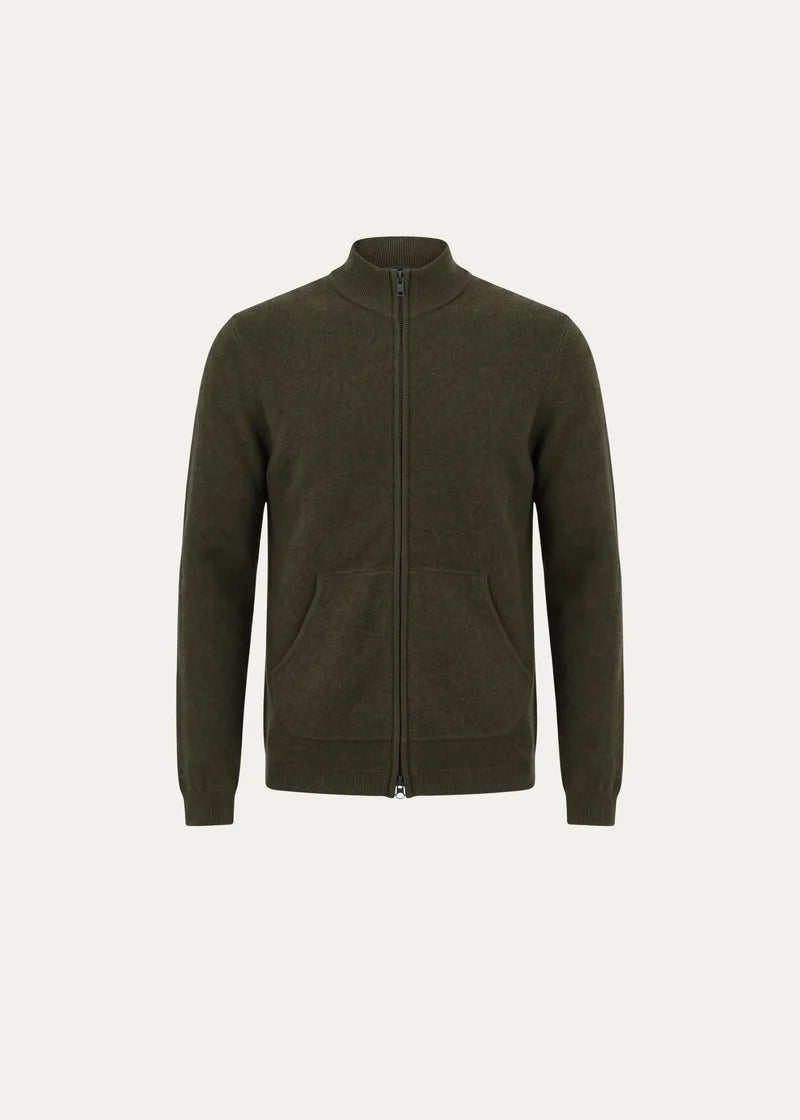 Patrick Assraf Boiled Wool Full Zip Mock Cardigan