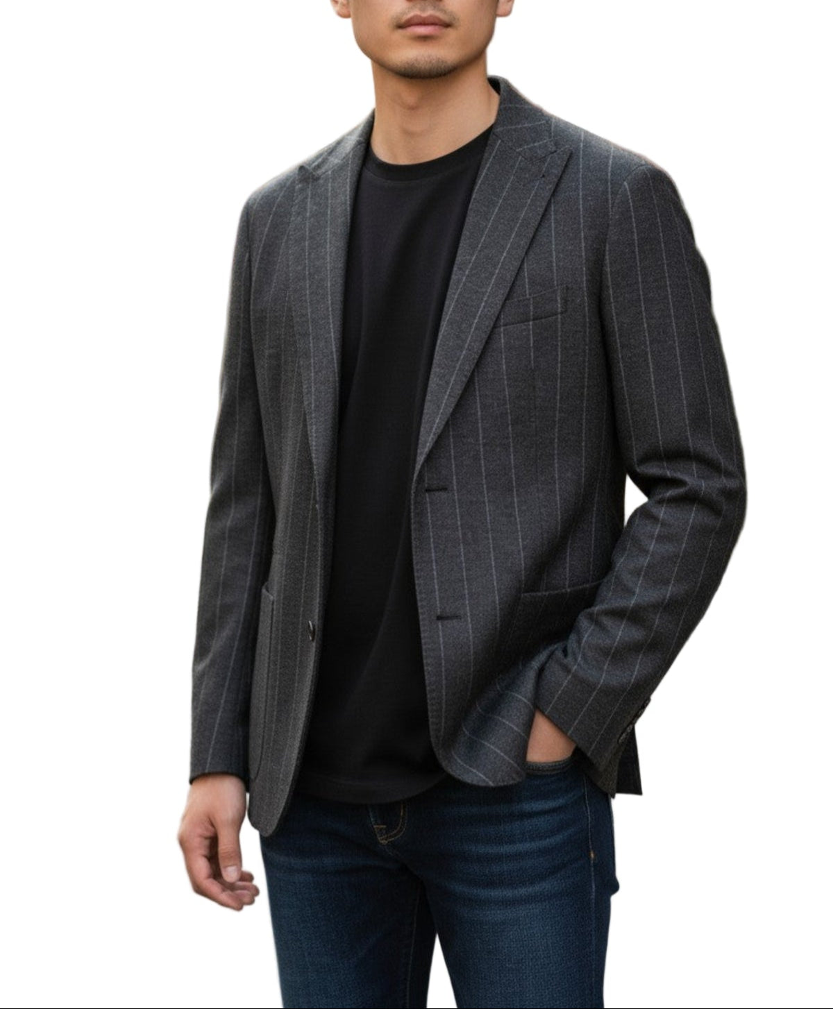 Fradi Peak Lapel Wool Blend Stripe Blazer