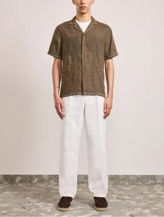 Frescobol Carioca Flavio Palmeira Embroidered Linen Shirt