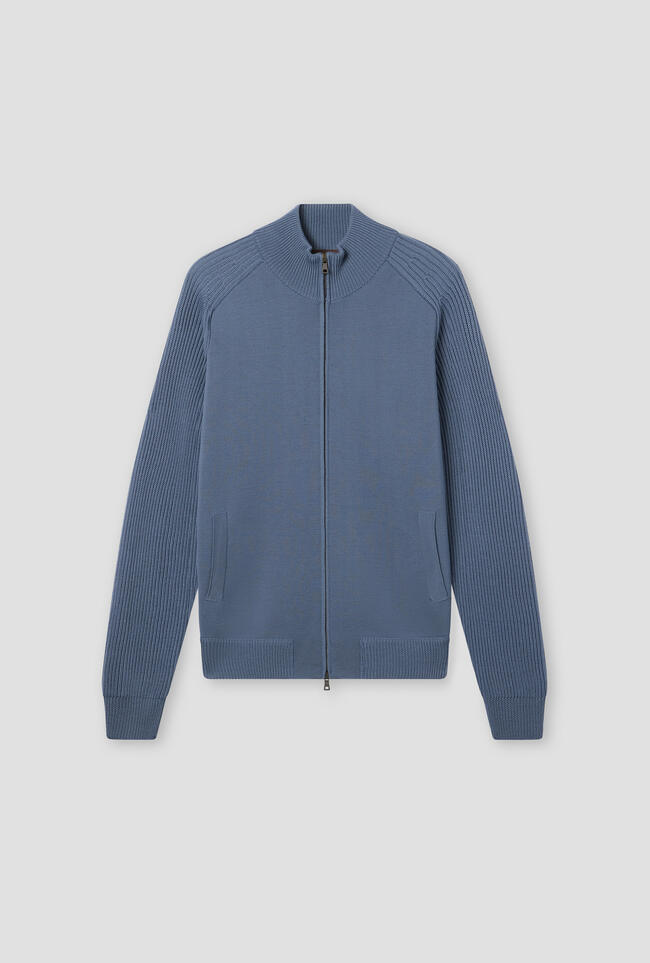 Ferrante Full Zip Wool Cardigan With Ribbed Sleeves