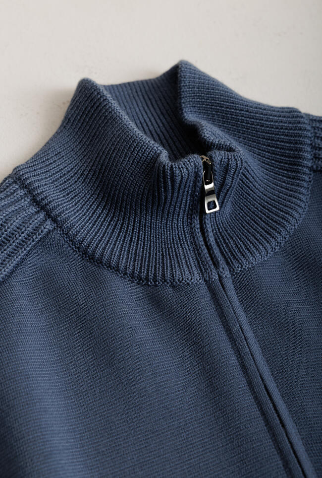 Ferrante Full Zip Wool Cardigan With Ribbed Sleeves