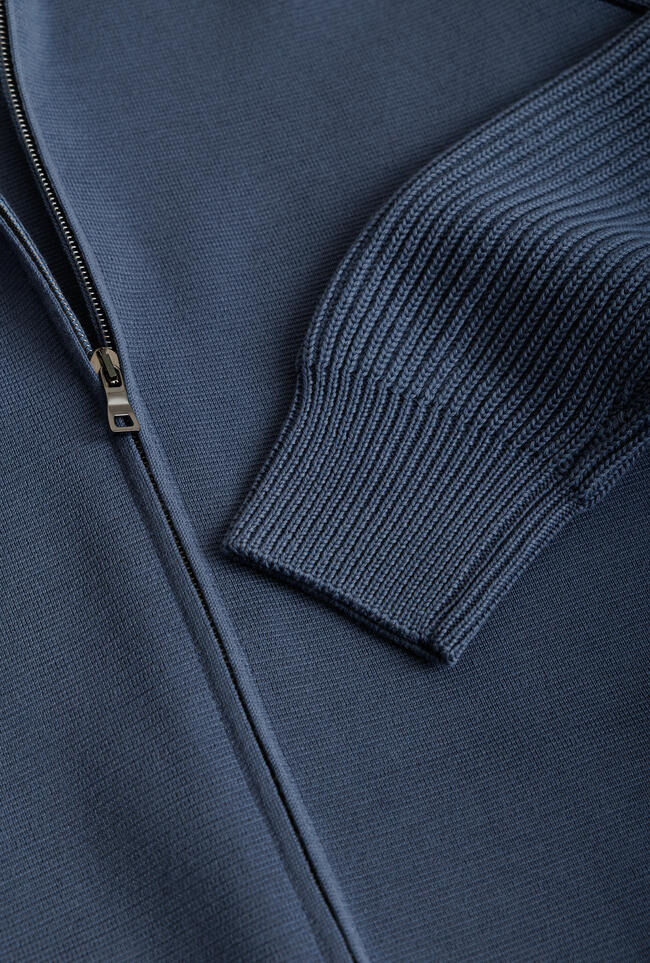 Ferrante Full Zip Wool Cardigan With Ribbed Sleeves