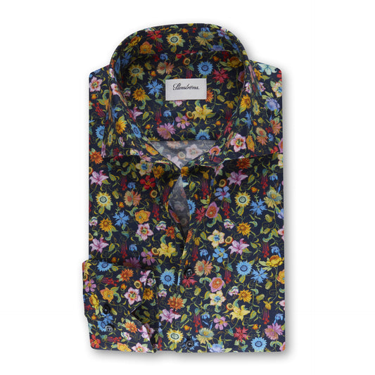 Stenstroms Navy Floral Oxford Shirt