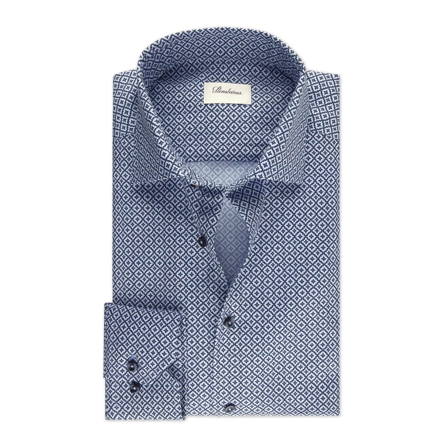 Stenstroms Blue Patterned Oxford Shirt