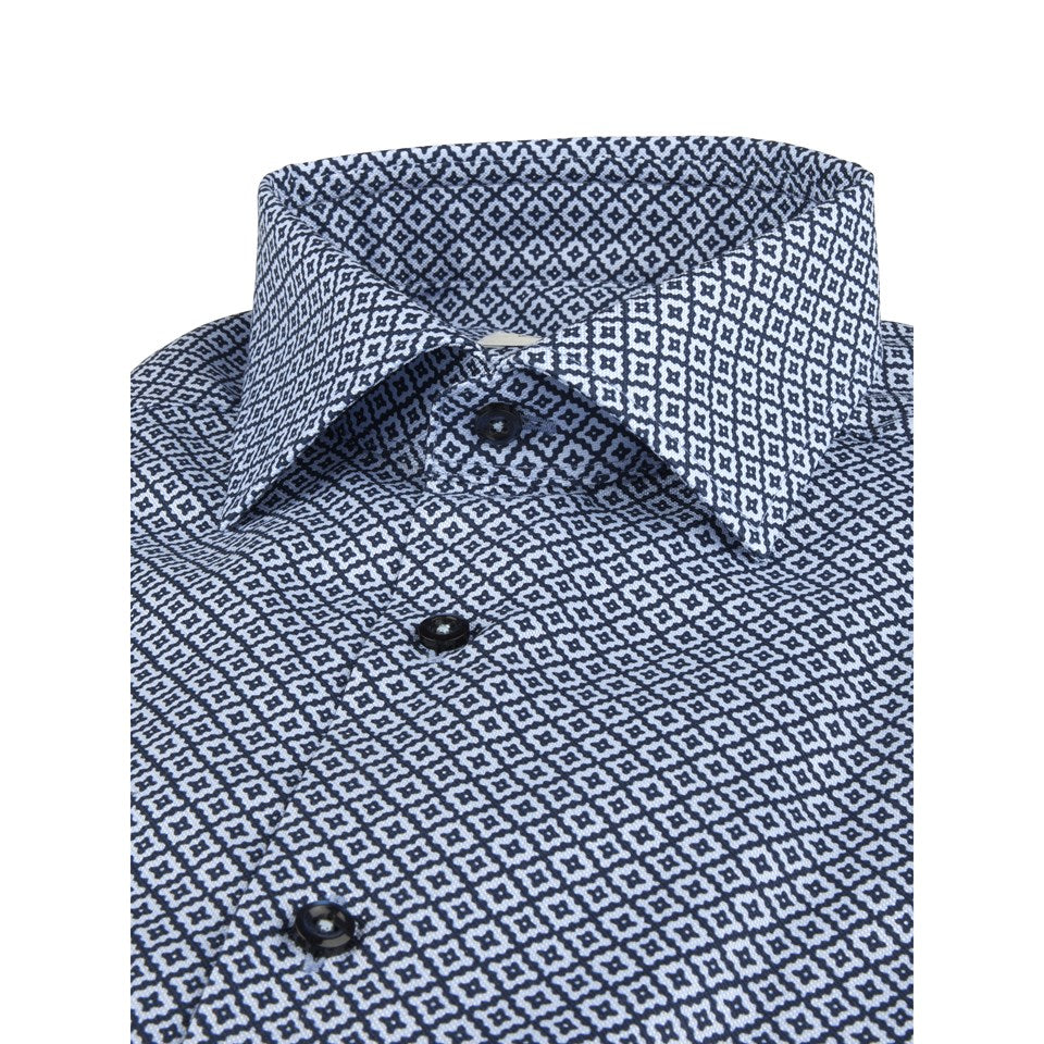 Stenstroms Blue Patterned Oxford Shirt