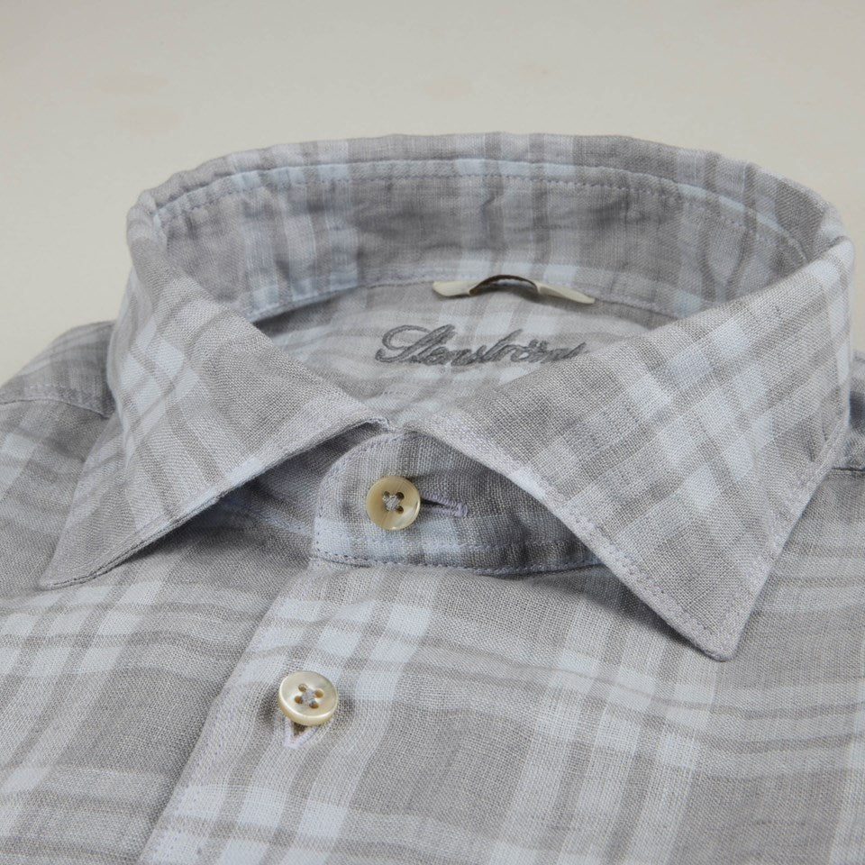 Stenstroms Light Grey Checked Linen Shirt