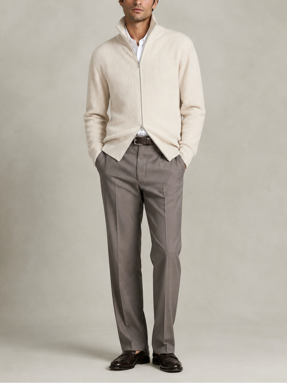 John Smedley Mallam Cashmere Blend Ribbed Zip Jacket