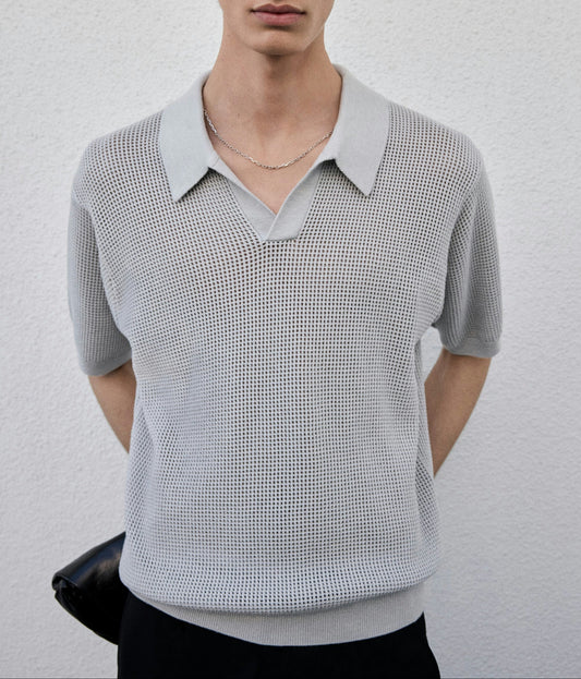 FRAME Open Weave Polo Sweater