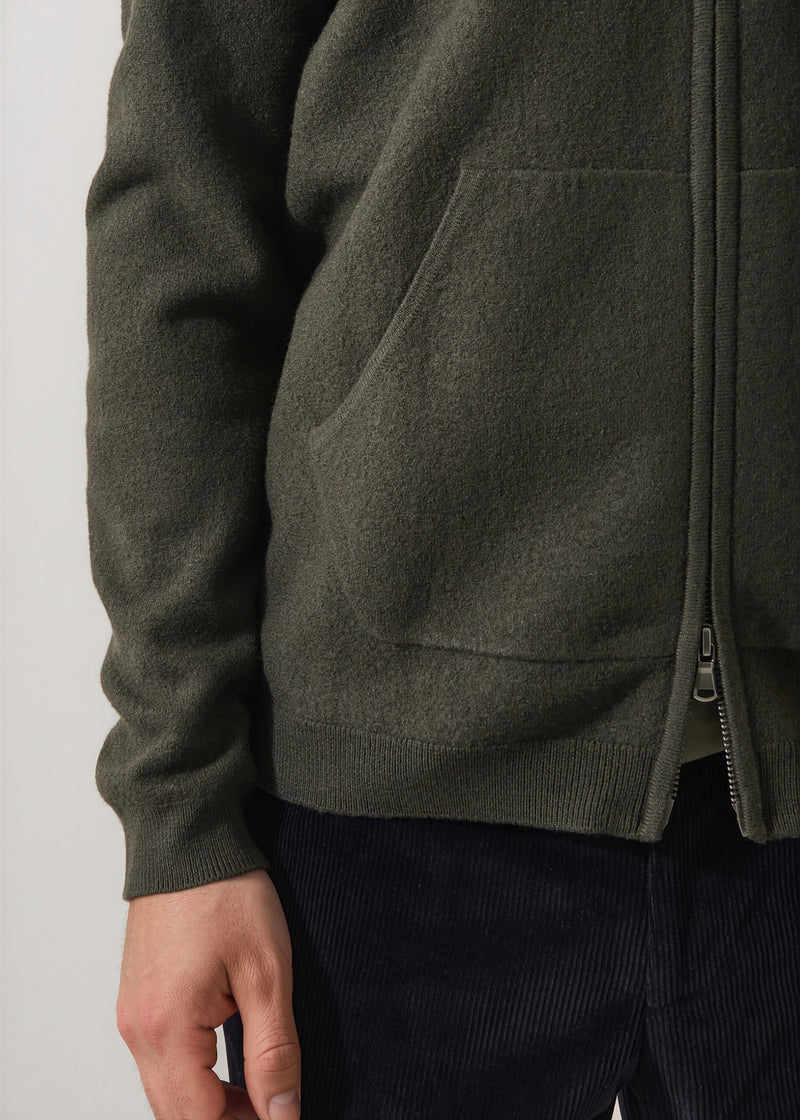 Patrick Assraf Boiled Wool Full Zip Mock Cardigan