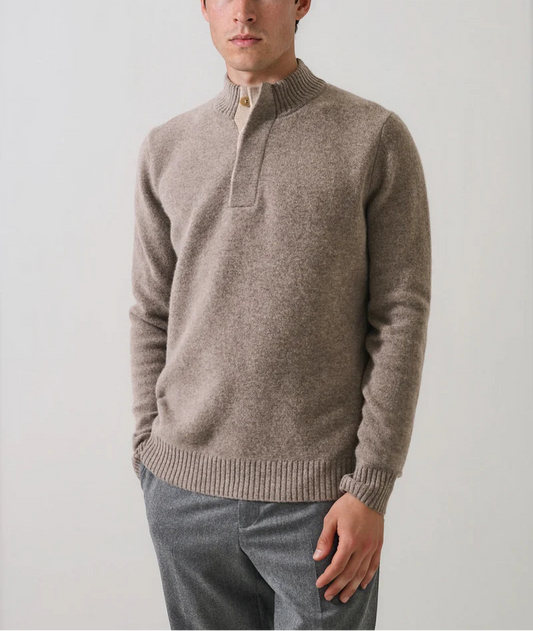 Patrick Assaraf Superfine Lambswool 1\4 Button Mockneck Sweater