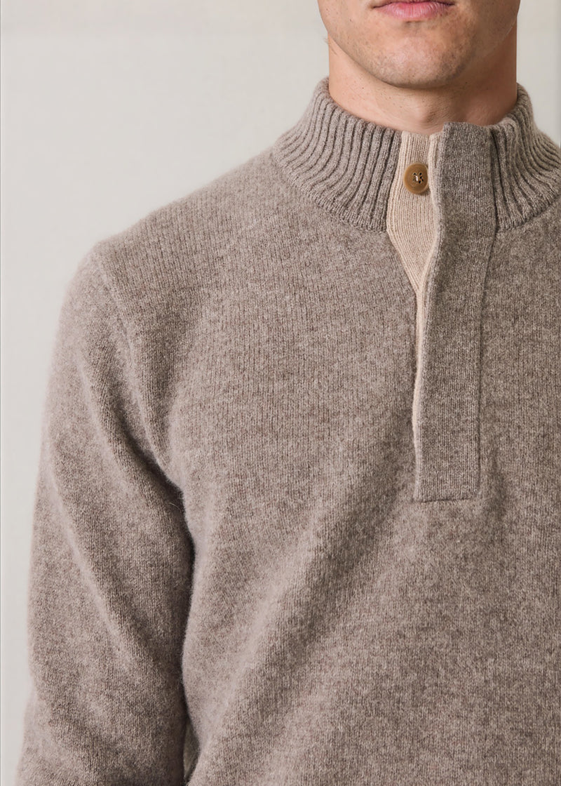 Patrick Assaraf Superfine Lambswool 1\4 Button Mockneck Sweater