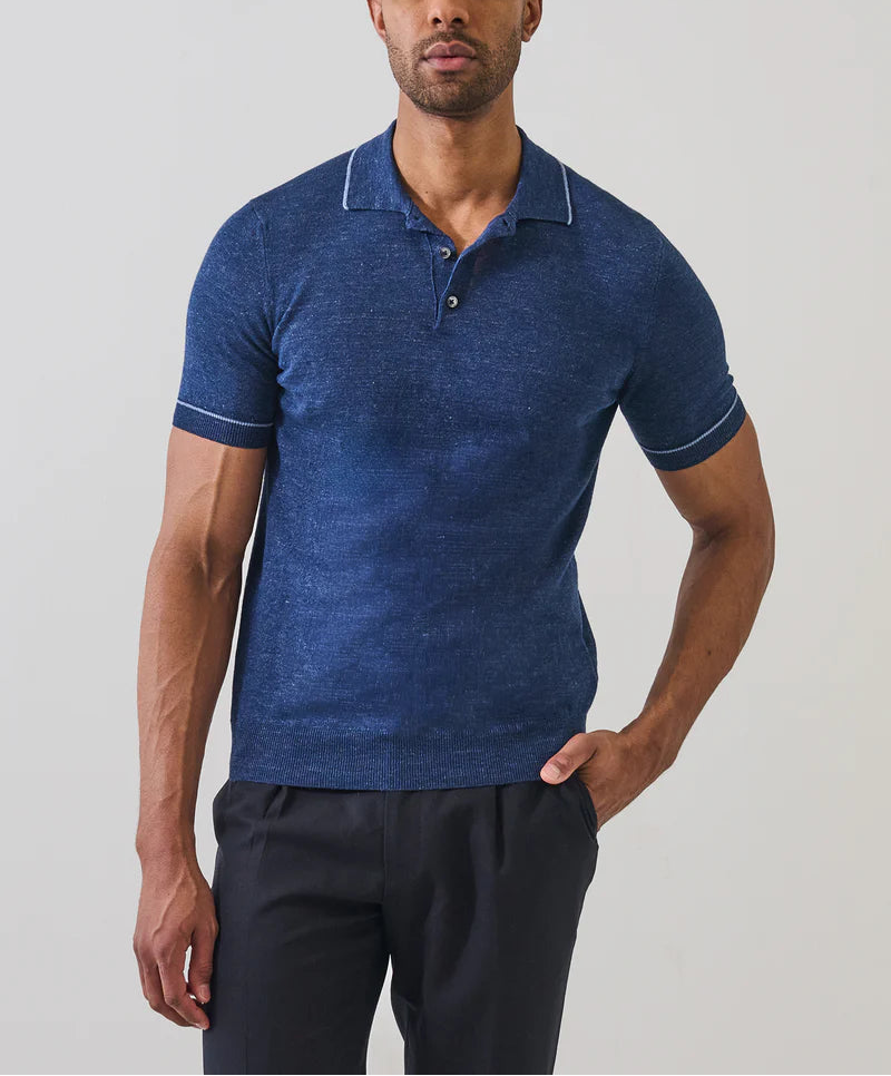 Patrick Assaraf Linen Cotton Tipped KnIt Polo