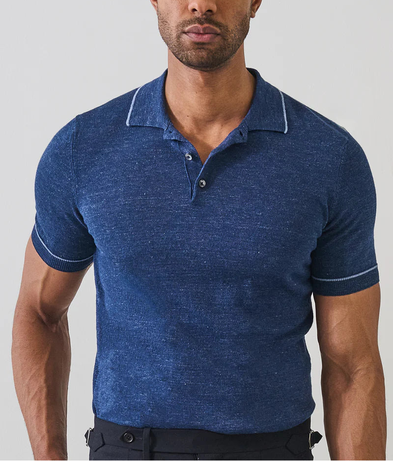 Patrick Assaraf Linen Cotton Tipped KnIt Polo