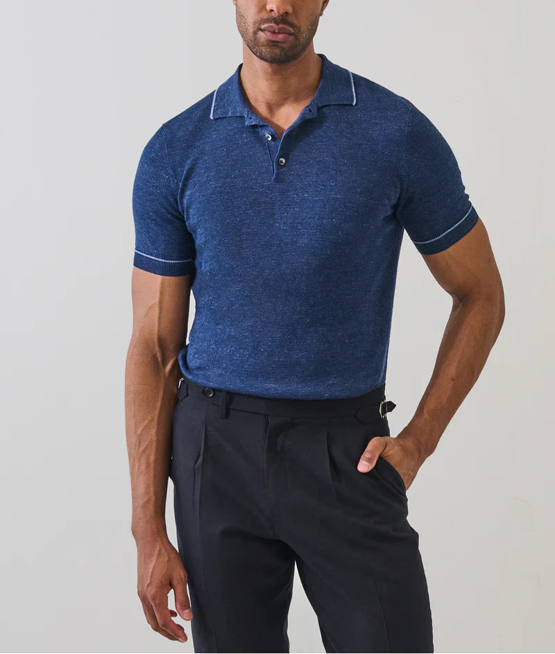 Patrick Assaraf Linen Cotton Tipped KnIt Polo