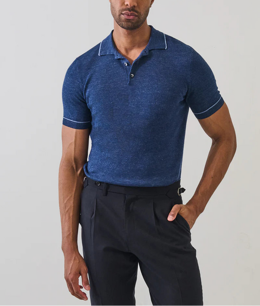 Patrick Assaraf Linen Cotton Tipped KnIt Polo