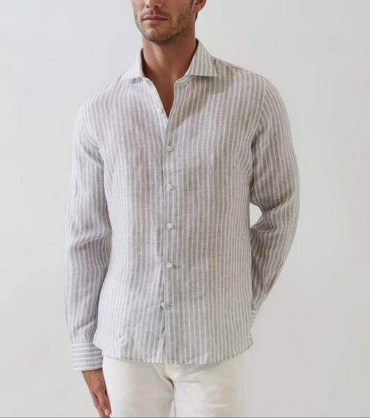 Patrick Assaraf Linen Stripe Sport Shirt