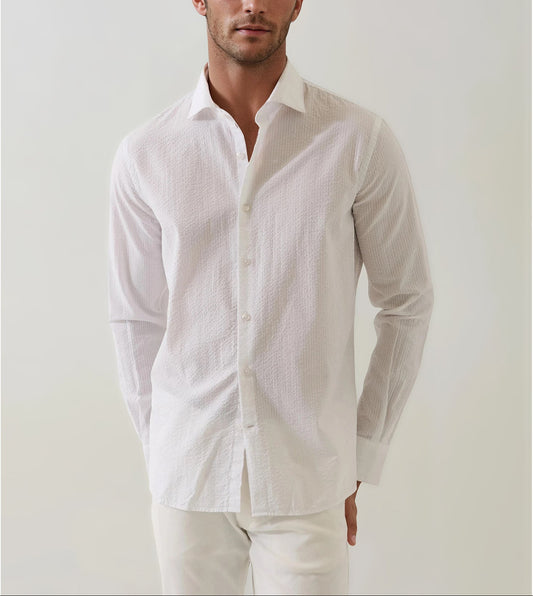 Patrick Assaraf Seersucker Spread Collar Shirt